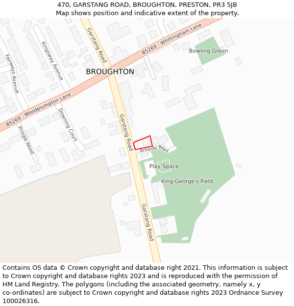 470, GARSTANG ROAD, BROUGHTON, PRESTON, PR3 5JB: Location map and indicative extent of plot