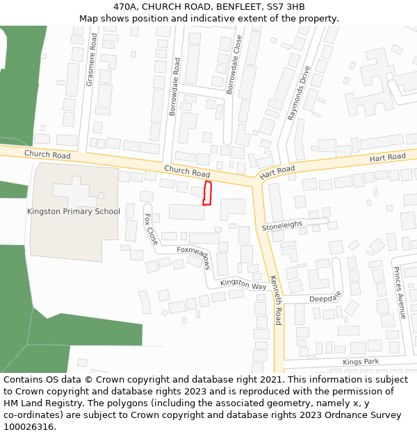 470A, CHURCH ROAD, BENFLEET, SS7 3HB: Location map and indicative extent of plot