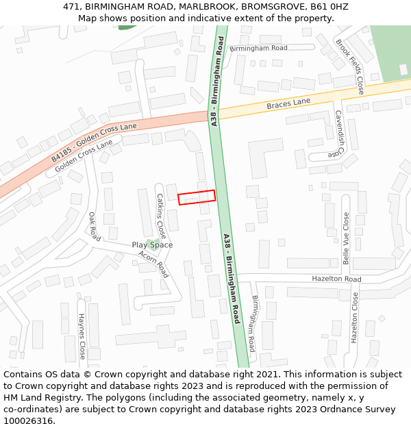 471, BIRMINGHAM ROAD, MARLBROOK, BROMSGROVE, B61 0HZ: Location map and indicative extent of plot