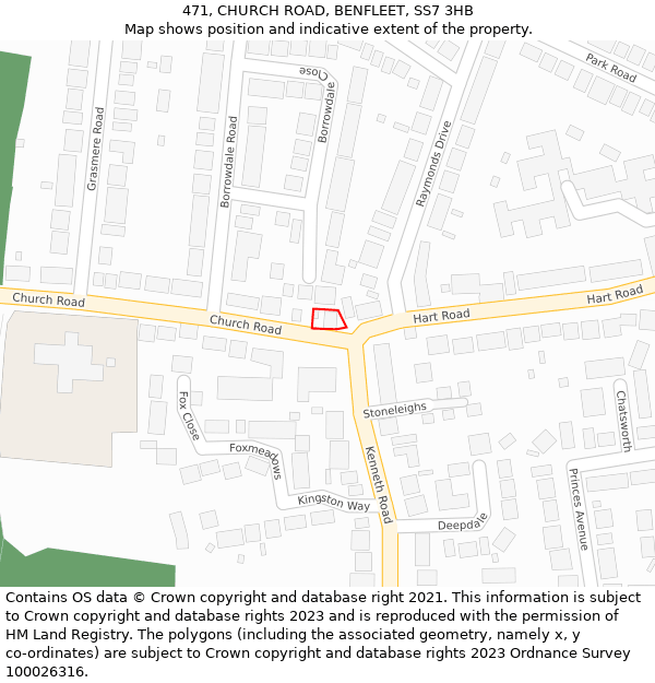 471, CHURCH ROAD, BENFLEET, SS7 3HB: Location map and indicative extent of plot