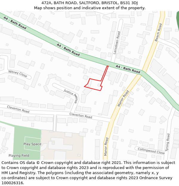 472A, BATH ROAD, SALTFORD, BRISTOL, BS31 3DJ: Location map and indicative extent of plot