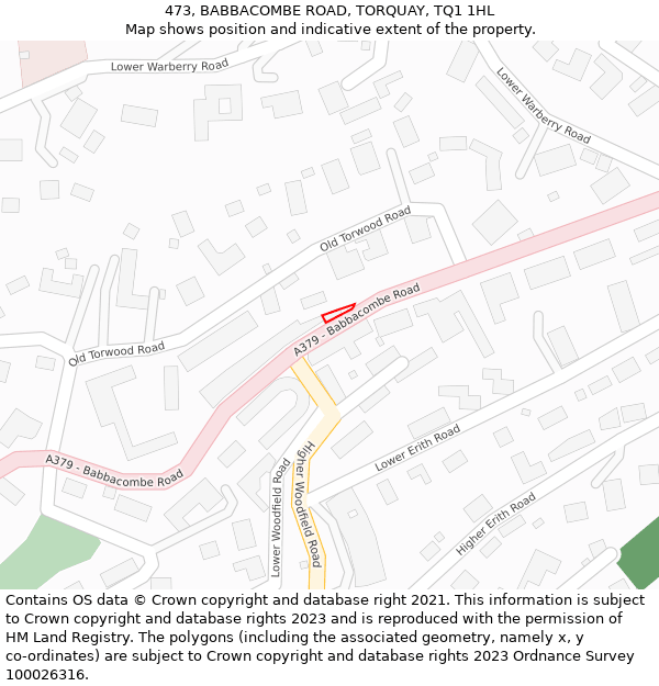 473, BABBACOMBE ROAD, TORQUAY, TQ1 1HL: Location map and indicative extent of plot