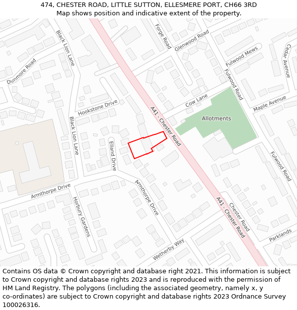 474, CHESTER ROAD, LITTLE SUTTON, ELLESMERE PORT, CH66 3RD: Location map and indicative extent of plot