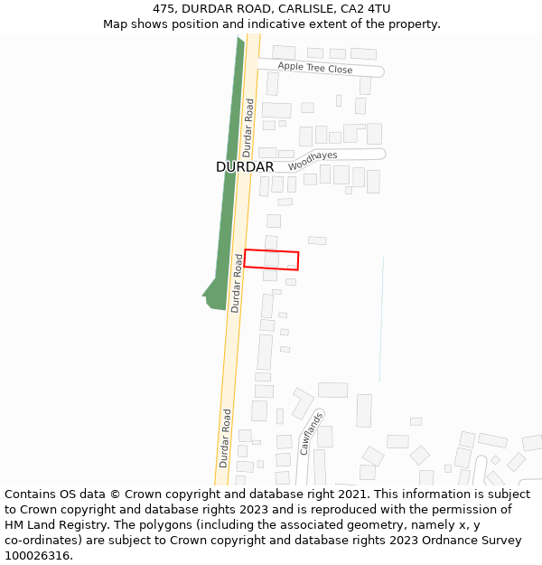 475, DURDAR ROAD, CARLISLE, CA2 4TU: Location map and indicative extent of plot