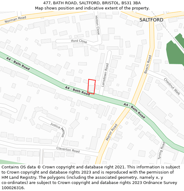 477, BATH ROAD, SALTFORD, BRISTOL, BS31 3BA: Location map and indicative extent of plot