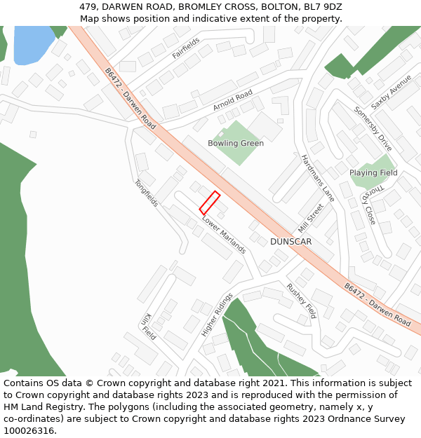 479, DARWEN ROAD, BROMLEY CROSS, BOLTON, BL7 9DZ: Location map and indicative extent of plot