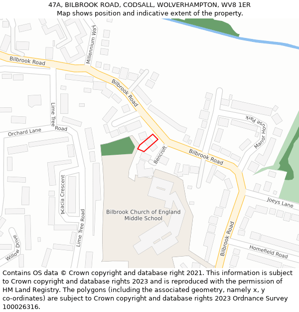 47A, BILBROOK ROAD, CODSALL, WOLVERHAMPTON, WV8 1ER: Location map and indicative extent of plot