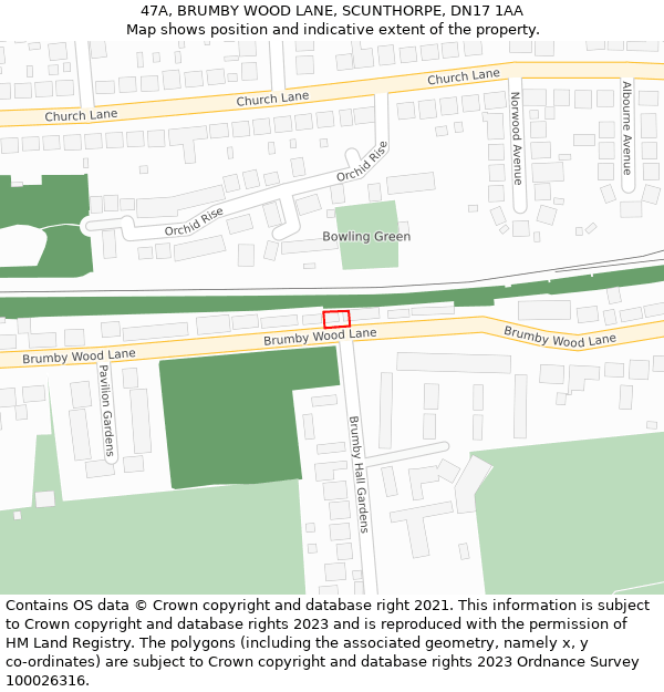47A, BRUMBY WOOD LANE, SCUNTHORPE, DN17 1AA: Location map and indicative extent of plot