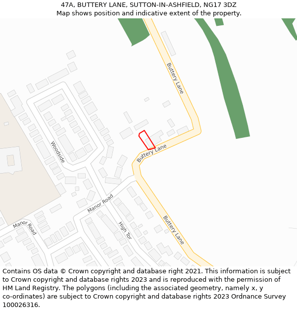 47A, BUTTERY LANE, SUTTON-IN-ASHFIELD, NG17 3DZ: Location map and indicative extent of plot