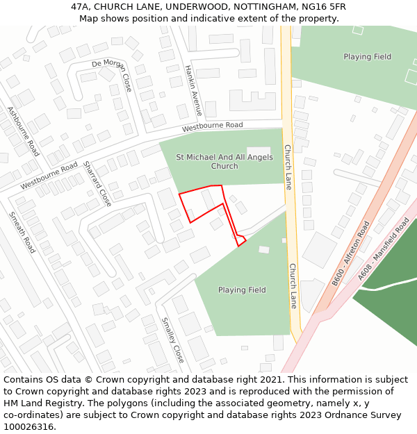 47A, CHURCH LANE, UNDERWOOD, NOTTINGHAM, NG16 5FR: Location map and indicative extent of plot
