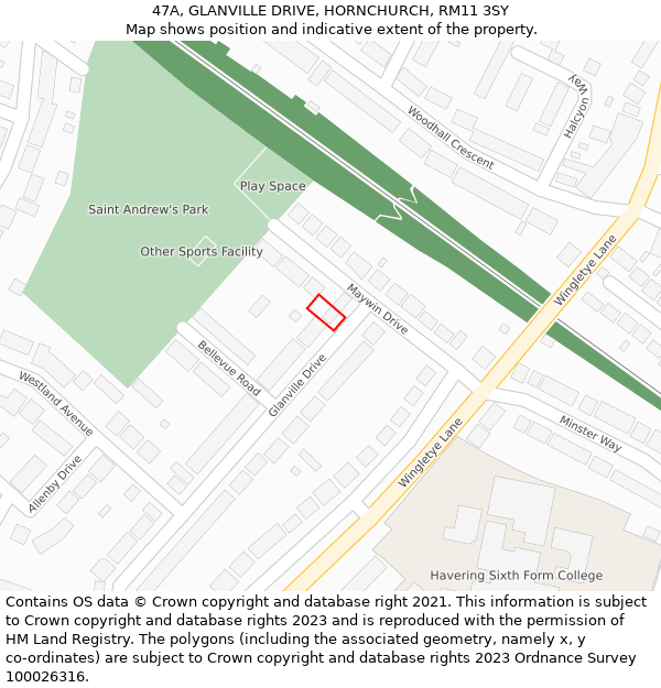 47A, GLANVILLE DRIVE, HORNCHURCH, RM11 3SY: Location map and indicative extent of plot