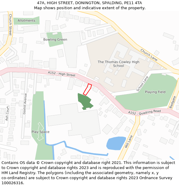 47A, HIGH STREET, DONINGTON, SPALDING, PE11 4TA: Location map and indicative extent of plot