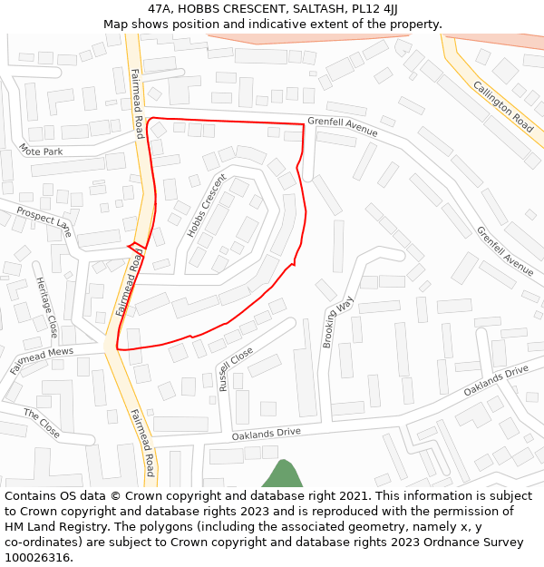 47A, HOBBS CRESCENT, SALTASH, PL12 4JJ: Location map and indicative extent of plot