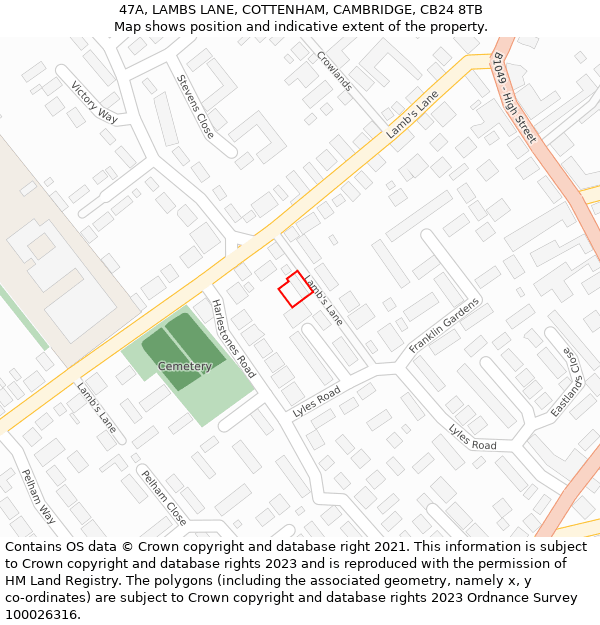 47A, LAMBS LANE, COTTENHAM, CAMBRIDGE, CB24 8TB: Location map and indicative extent of plot