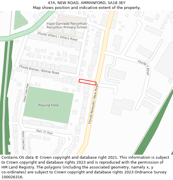 47A, NEW ROAD, AMMANFORD, SA18 3EY: Location map and indicative extent of plot