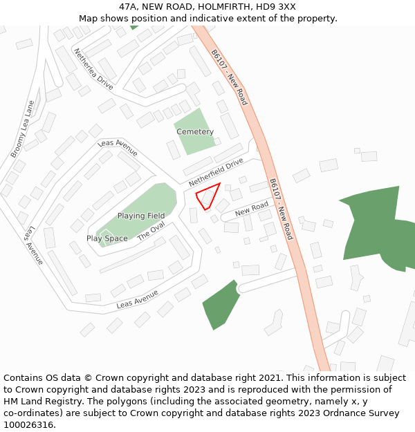 47A, NEW ROAD, HOLMFIRTH, HD9 3XX: Location map and indicative extent of plot