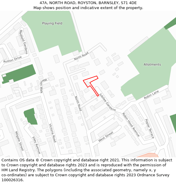 47A, NORTH ROAD, ROYSTON, BARNSLEY, S71 4DE: Location map and indicative extent of plot