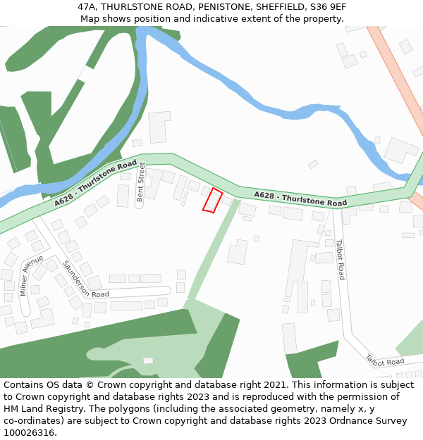 47A, THURLSTONE ROAD, PENISTONE, SHEFFIELD, S36 9EF: Location map and indicative extent of plot
