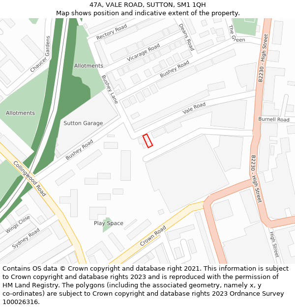 47A, VALE ROAD, SUTTON, SM1 1QH: Location map and indicative extent of plot