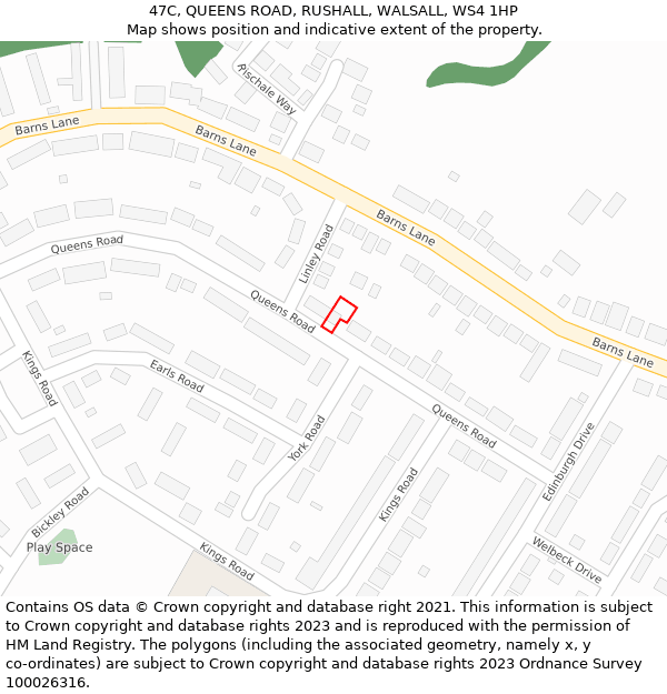 47C, QUEENS ROAD, RUSHALL, WALSALL, WS4 1HP: Location map and indicative extent of plot