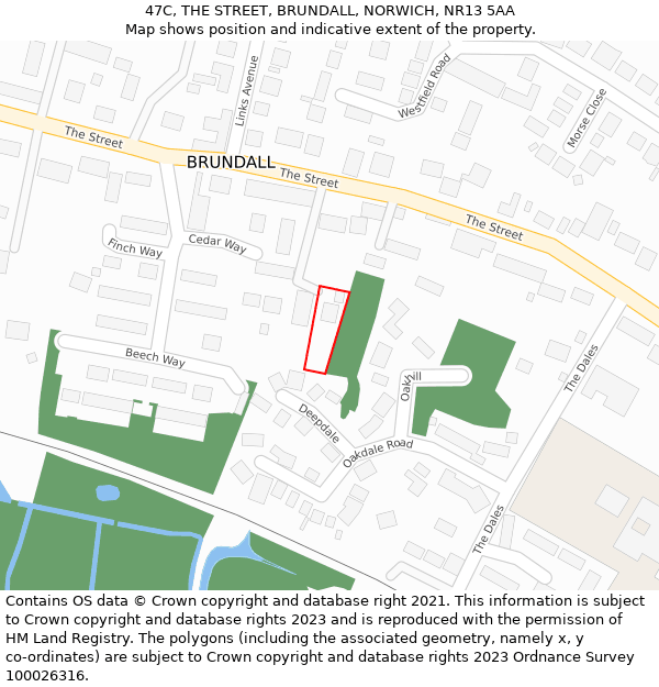 47C, THE STREET, BRUNDALL, NORWICH, NR13 5AA: Location map and indicative extent of plot