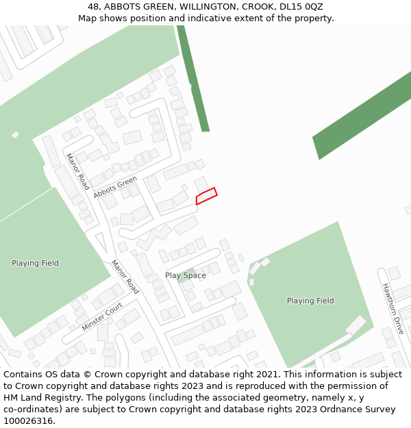 48, ABBOTS GREEN, WILLINGTON, CROOK, DL15 0QZ: Location map and indicative extent of plot