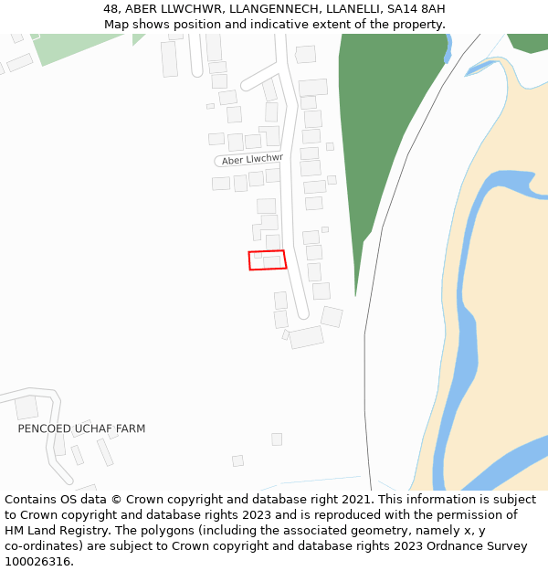 48, ABER LLWCHWR, LLANGENNECH, LLANELLI, SA14 8AH: Location map and indicative extent of plot