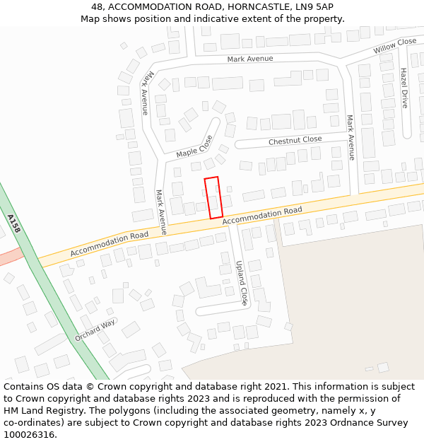 48, ACCOMMODATION ROAD, HORNCASTLE, LN9 5AP: Location map and indicative extent of plot