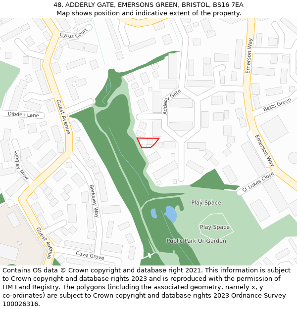 48, ADDERLY GATE, EMERSONS GREEN, BRISTOL, BS16 7EA: Location map and indicative extent of plot