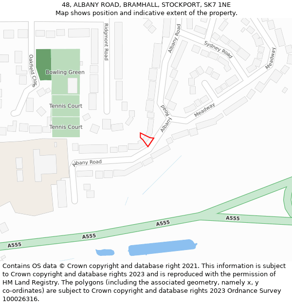 48, ALBANY ROAD, BRAMHALL, STOCKPORT, SK7 1NE: Location map and indicative extent of plot