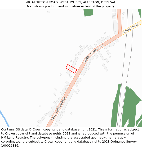 48, ALFRETON ROAD, WESTHOUSES, ALFRETON, DE55 5AH: Location map and indicative extent of plot