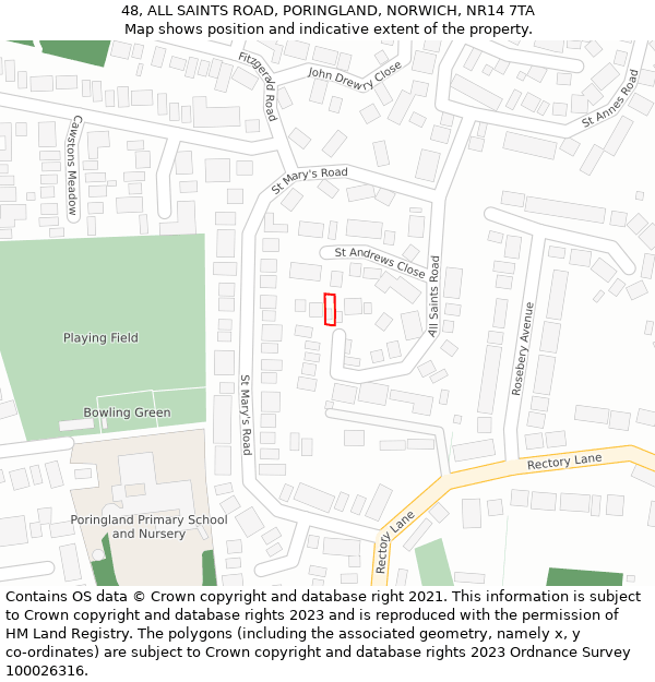 48, ALL SAINTS ROAD, PORINGLAND, NORWICH, NR14 7TA: Location map and indicative extent of plot
