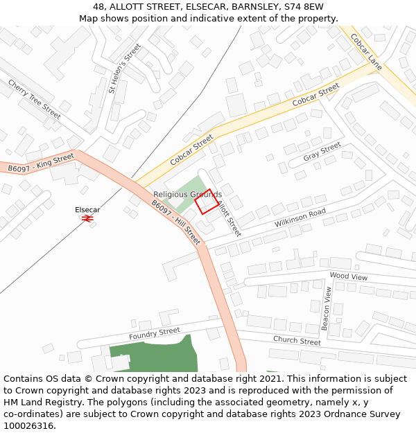 48, ALLOTT STREET, ELSECAR, BARNSLEY, S74 8EW: Location map and indicative extent of plot
