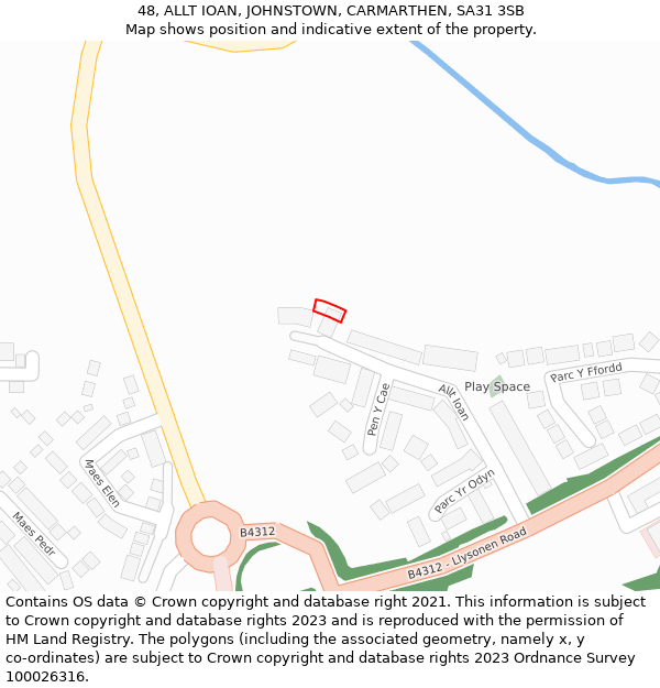 48, ALLT IOAN, JOHNSTOWN, CARMARTHEN, SA31 3SB: Location map and indicative extent of plot