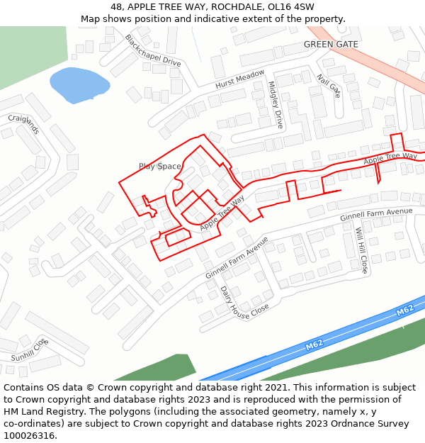 48, APPLE TREE WAY, ROCHDALE, OL16 4SW: Location map and indicative extent of plot