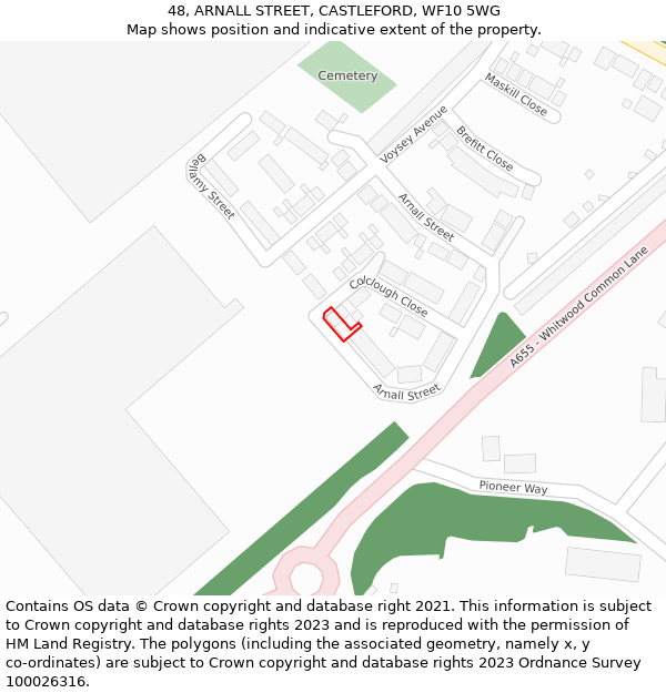 48, ARNALL STREET, CASTLEFORD, WF10 5WG: Location map and indicative extent of plot