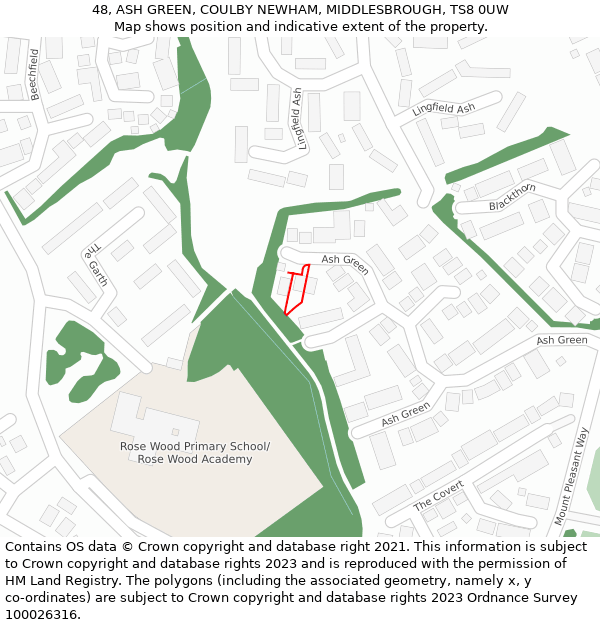 48, ASH GREEN, COULBY NEWHAM, MIDDLESBROUGH, TS8 0UW: Location map and indicative extent of plot