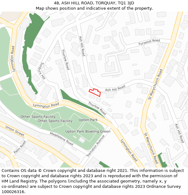 48, ASH HILL ROAD, TORQUAY, TQ1 3JD: Location map and indicative extent of plot