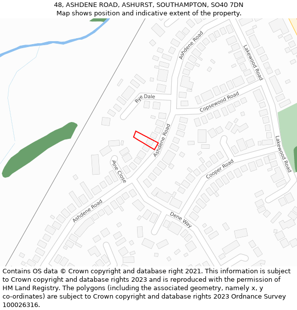 48, ASHDENE ROAD, ASHURST, SOUTHAMPTON, SO40 7DN: Location map and indicative extent of plot