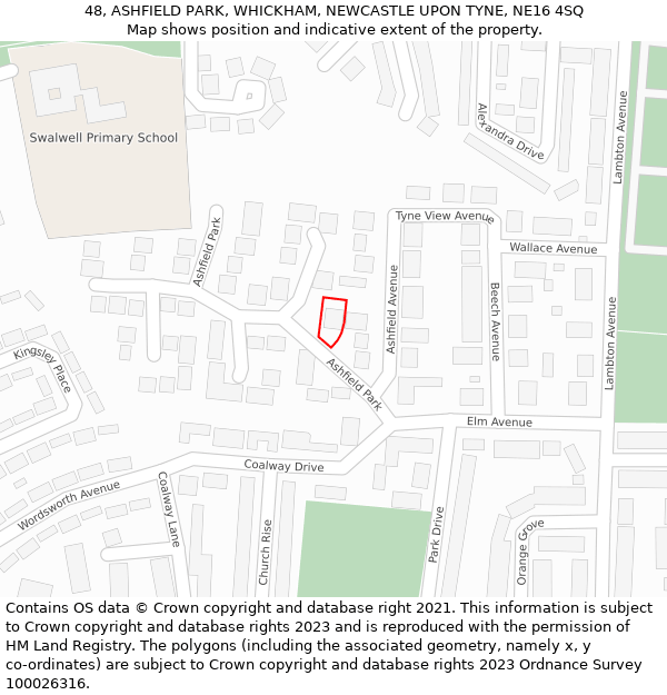 48, ASHFIELD PARK, WHICKHAM, NEWCASTLE UPON TYNE, NE16 4SQ: Location map and indicative extent of plot