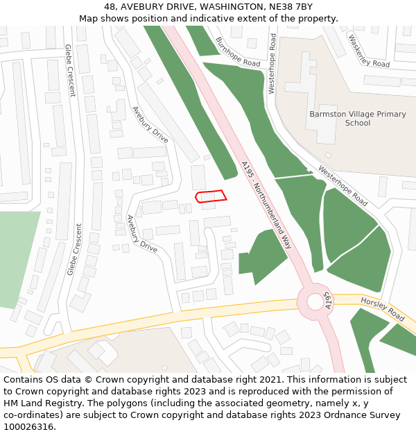 48, AVEBURY DRIVE, WASHINGTON, NE38 7BY: Location map and indicative extent of plot