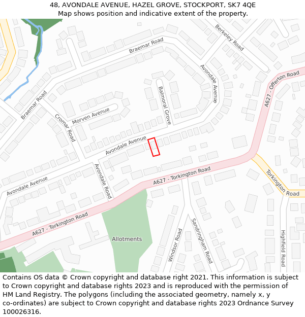 48, AVONDALE AVENUE, HAZEL GROVE, STOCKPORT, SK7 4QE: Location map and indicative extent of plot