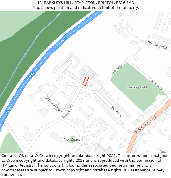 48, BARKLEYS HILL, STAPLETON, BRISTOL, BS16 1AD: Location map and indicative extent of plot