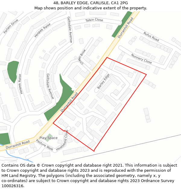 48, BARLEY EDGE, CARLISLE, CA1 2PG: Location map and indicative extent of plot