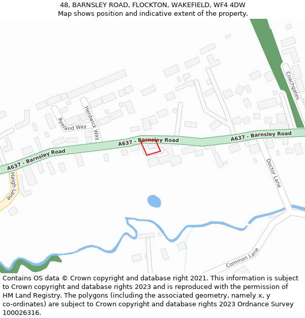 48, BARNSLEY ROAD, FLOCKTON, WAKEFIELD, WF4 4DW: Location map and indicative extent of plot