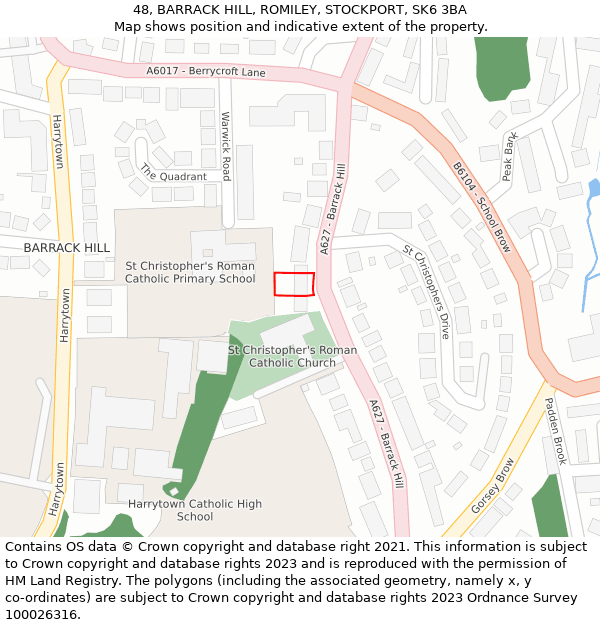 48, BARRACK HILL, ROMILEY, STOCKPORT, SK6 3BA: Location map and indicative extent of plot