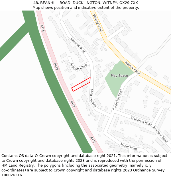 48, BEANHILL ROAD, DUCKLINGTON, WITNEY, OX29 7XX: Location map and indicative extent of plot