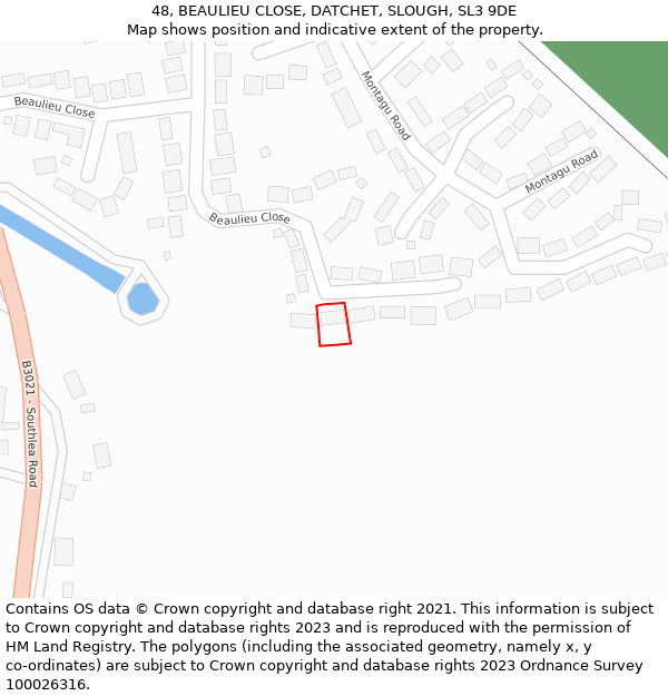 48, BEAULIEU CLOSE, DATCHET, SLOUGH, SL3 9DE: Location map and indicative extent of plot