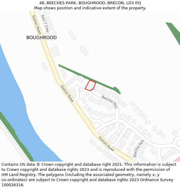 48, BEECHES PARK, BOUGHROOD, BRECON, LD3 0YJ: Location map and indicative extent of plot