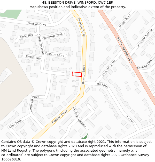 48, BEESTON DRIVE, WINSFORD, CW7 1ER: Location map and indicative extent of plot